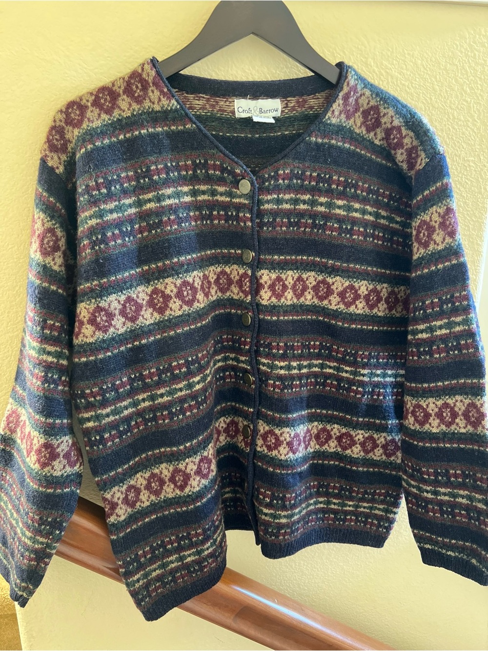VINTAGE CROFT & BARROW FAIR ISLE KNIT CARDIGAN 100% WOOL SIZE XL